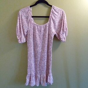 Womans XS Japna Pink Floral Midi Dress Puffy Sleeved Lightweight Spring Summer